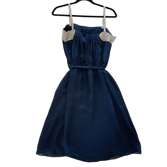 Graham & Spencer Anthropologie 100% Silk Navy Slip Dress Women L Midi Sleeveless - Picture 2 of 15